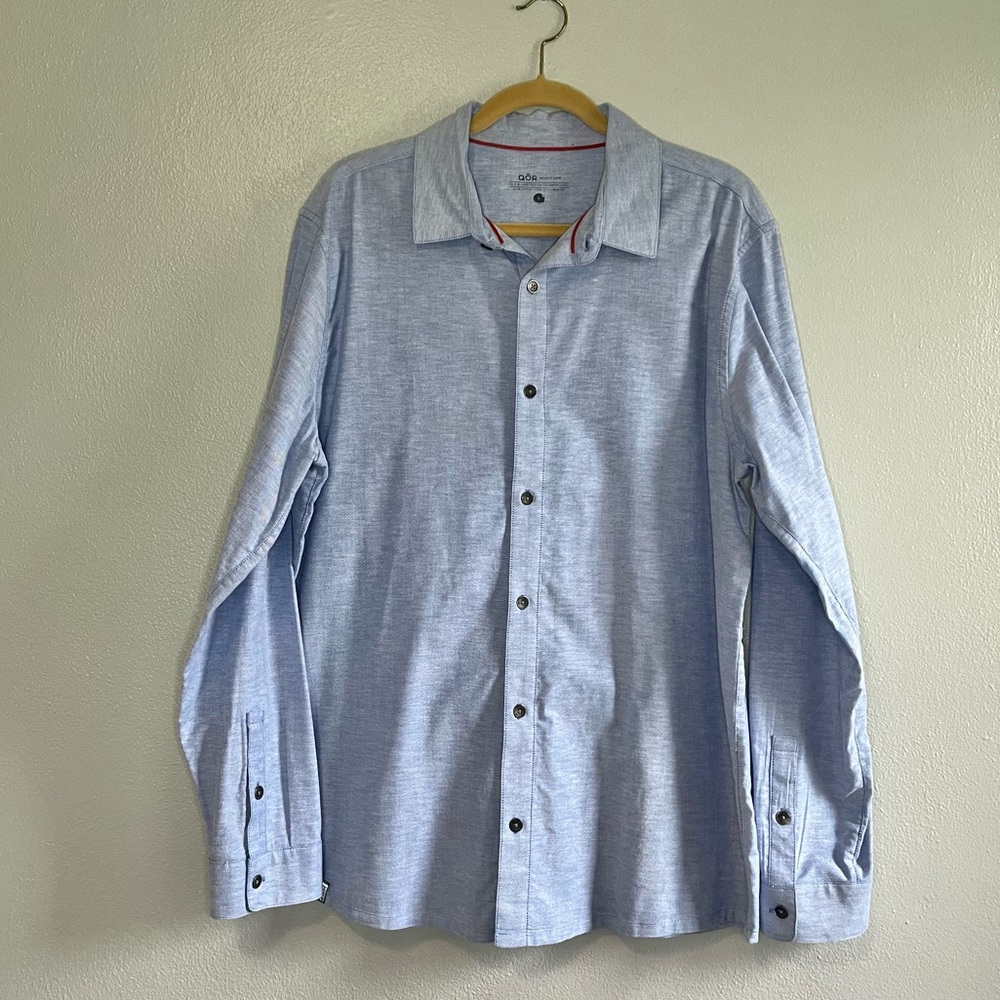 [QOR] Light Blue Oxford Button Down Collared Shirt- Size L